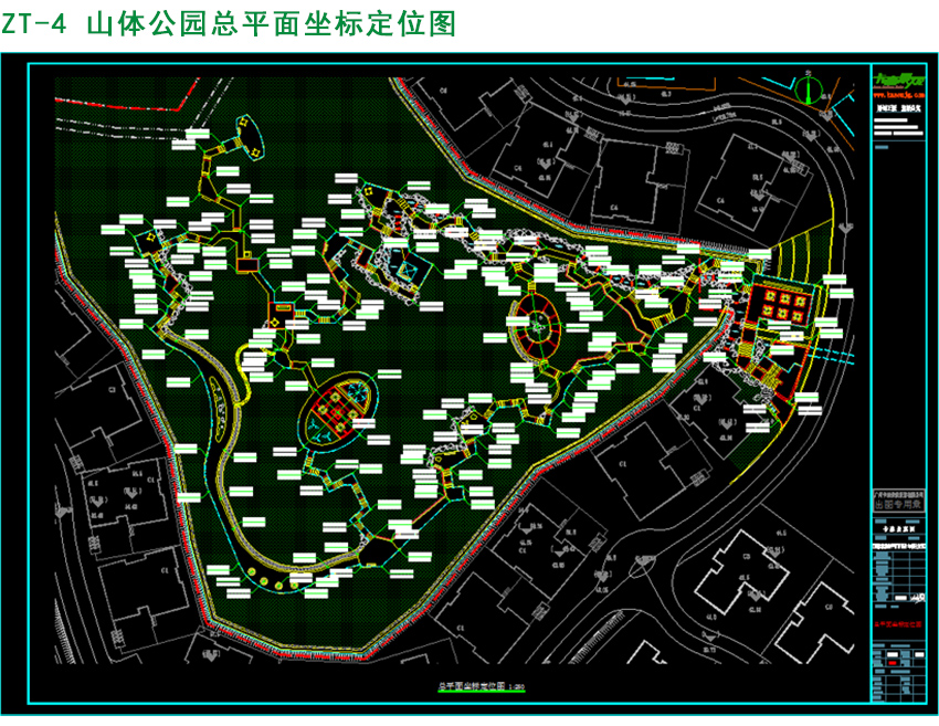 山体公园总平面坐标定位图